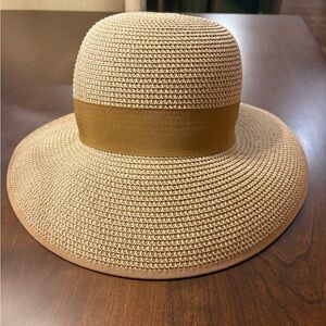 Woven sun hat Magic hats tan and white bow beach garden wide brim floppy